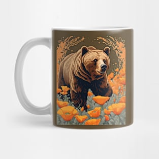 Bear Plodding Through Orange Californian Poppies Mug